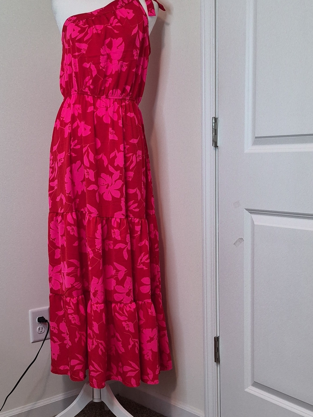 PrettyGarden One-Shoulder Floral Maxi Dress in Hot Pink Size M